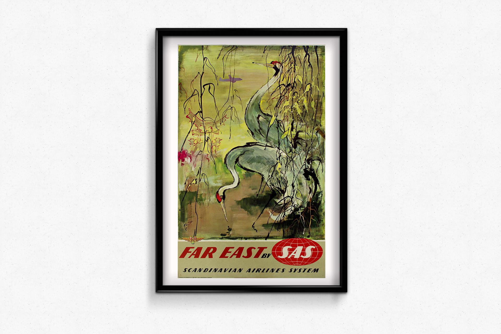 Circa 1950 original poster by Otto Nielsen Scandinavian Airlines System Far East For Sale 1