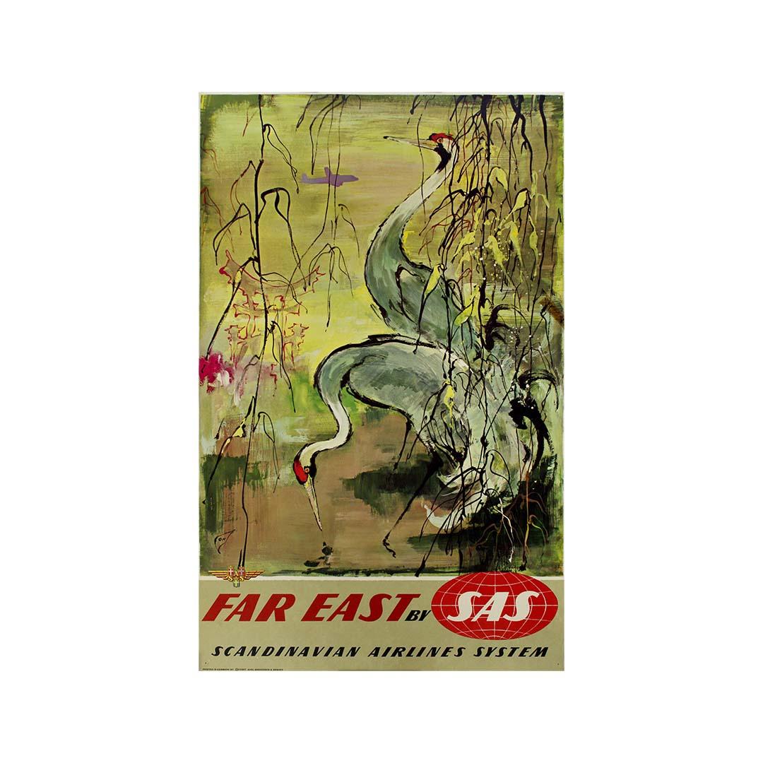 Circa 1950 original poster by Otto Nielsen Scandinavian Airlines System Far East For Sale 3