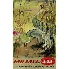 Circa 1950 original poster by Otto Nielsen Scandinavian Airlines System Far East