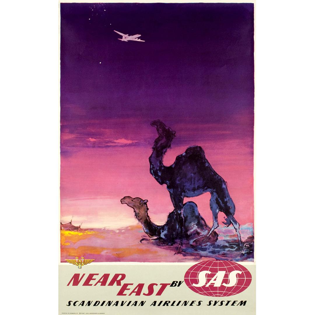 Circa 1950 Original travel poster Near East SAS Scandinavian Airlines System - Print by Otto Nielsen