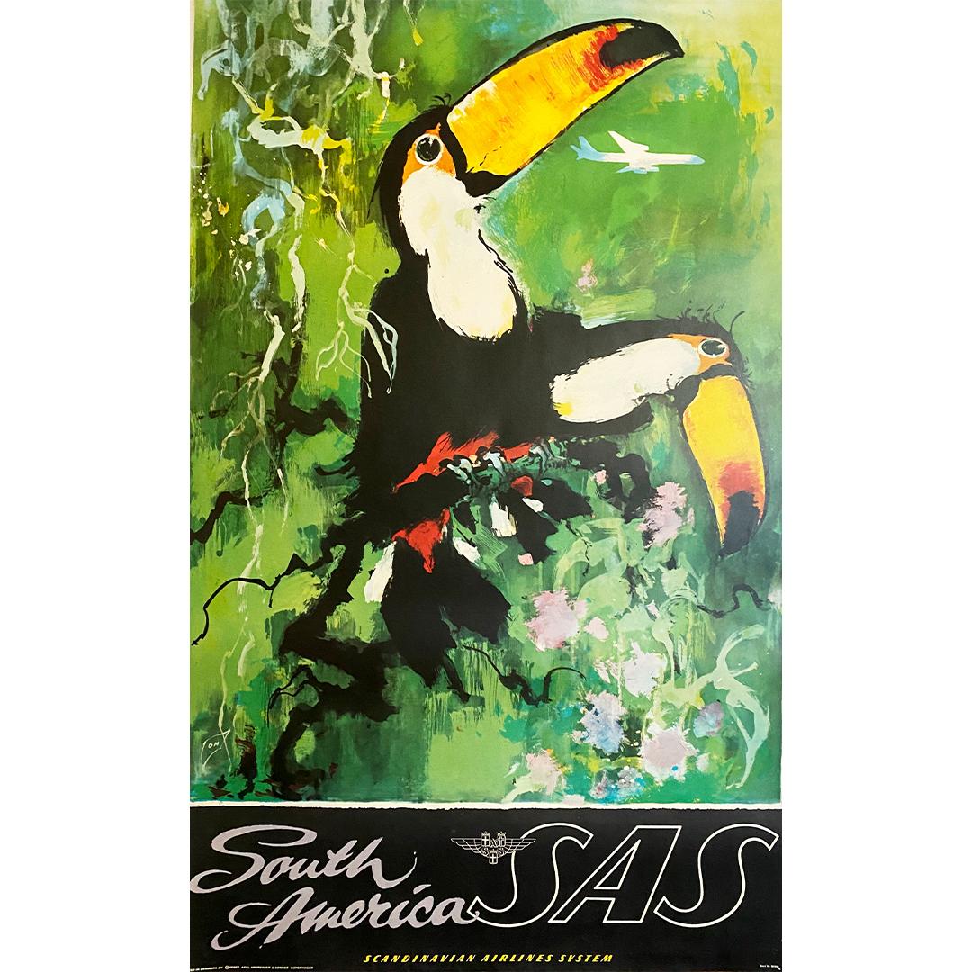 Circa 1950 Original travel poster South America SAS Scandinavian Airlines System - Print by Otto Nielsen