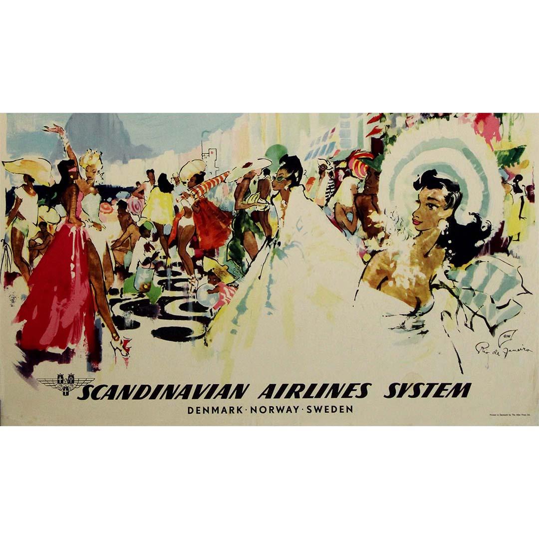 Circa 1960 original travel poster for SAS to Rio de Janeiro For Sale 1