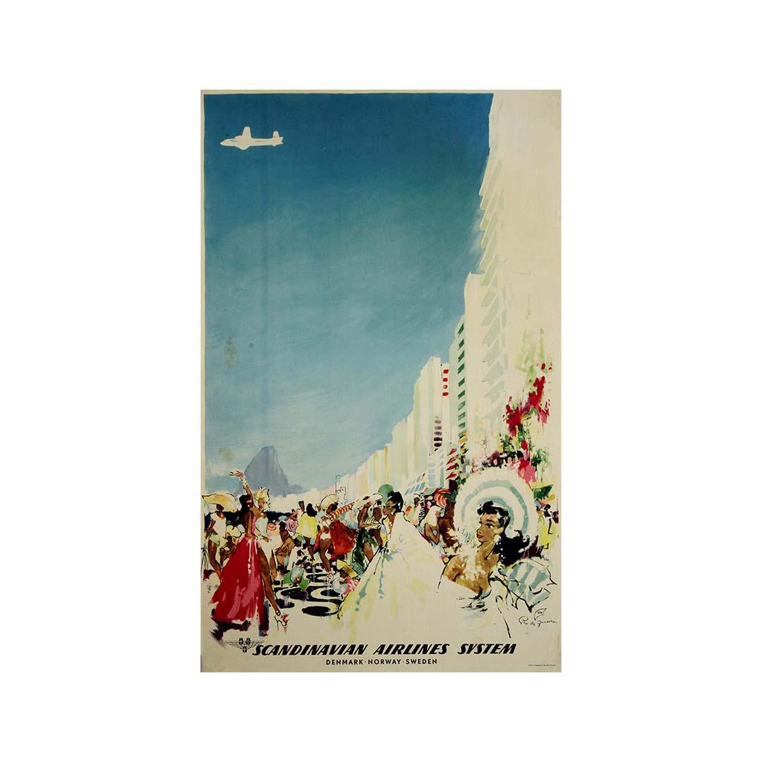 Circa 1960 original travel poster for SAS to Rio de Janeiro For Sale 2