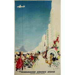 Circa 1960 original travel poster for SAS to Rio de Janeiro