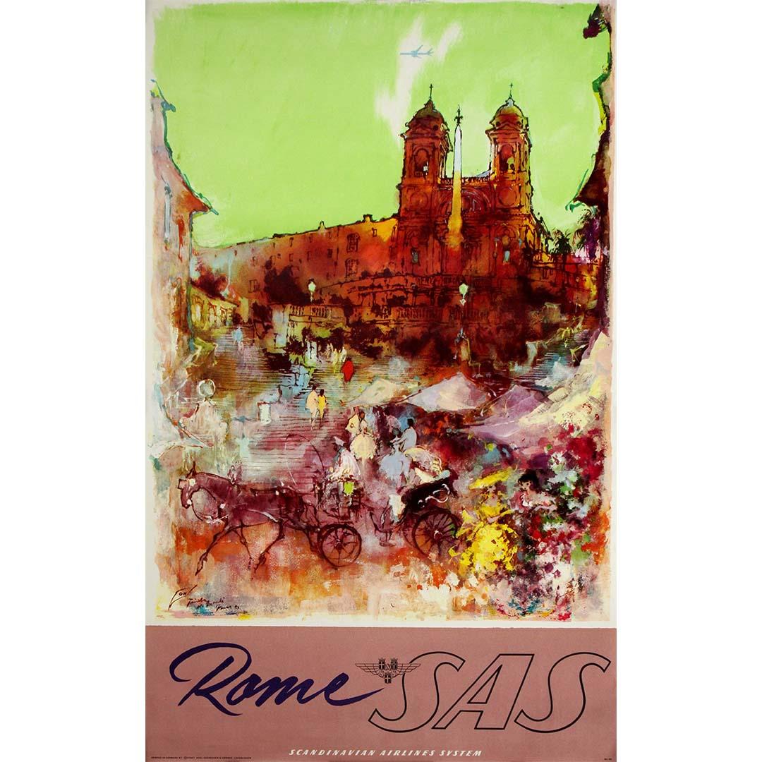 Poster originale del 1959 di Otto Nielsen per i viaggi della SAS airlines a Roma