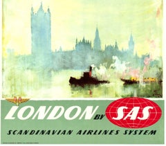 Poster d'epoca originale della SAS Scandinavian Airlines di Londra, 1a stampa