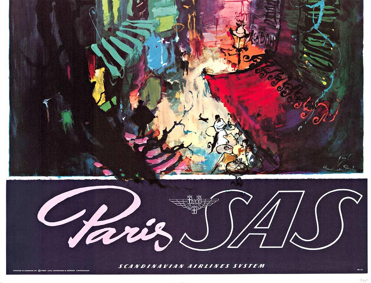 Original Paris SAS, Scandinavian Airlines System vintage travel poster - American Impressionist Print by Otto Nielsen