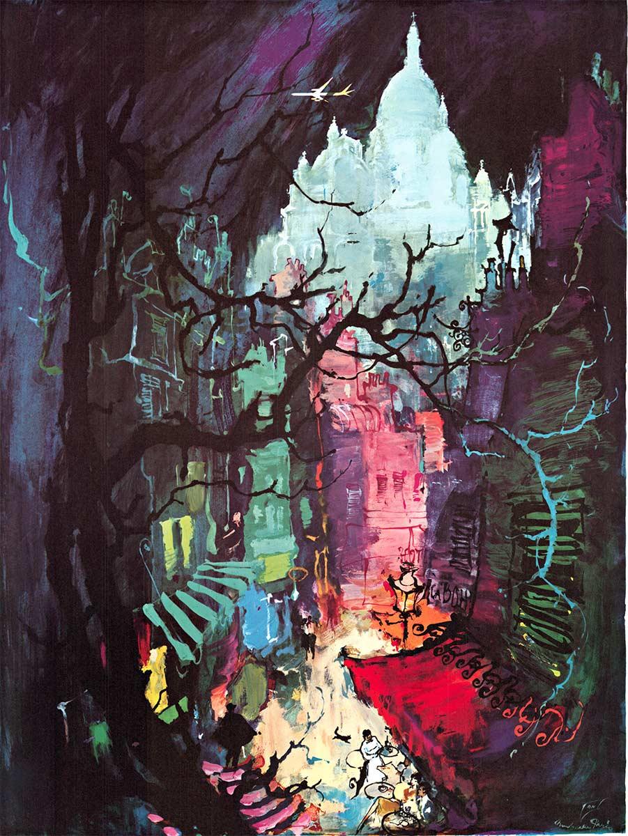 Original Paris SAS, Scandinavian Airlines System vintage travel poster - Black Abstract Print by Otto Nielsen