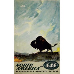 Vintage Original travel poster by Otto Nielsen for SAS to North America