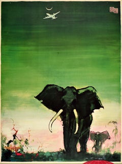Original Vintage Travel Poster Africa SAS Airline Otto Nielson Elephants Design
