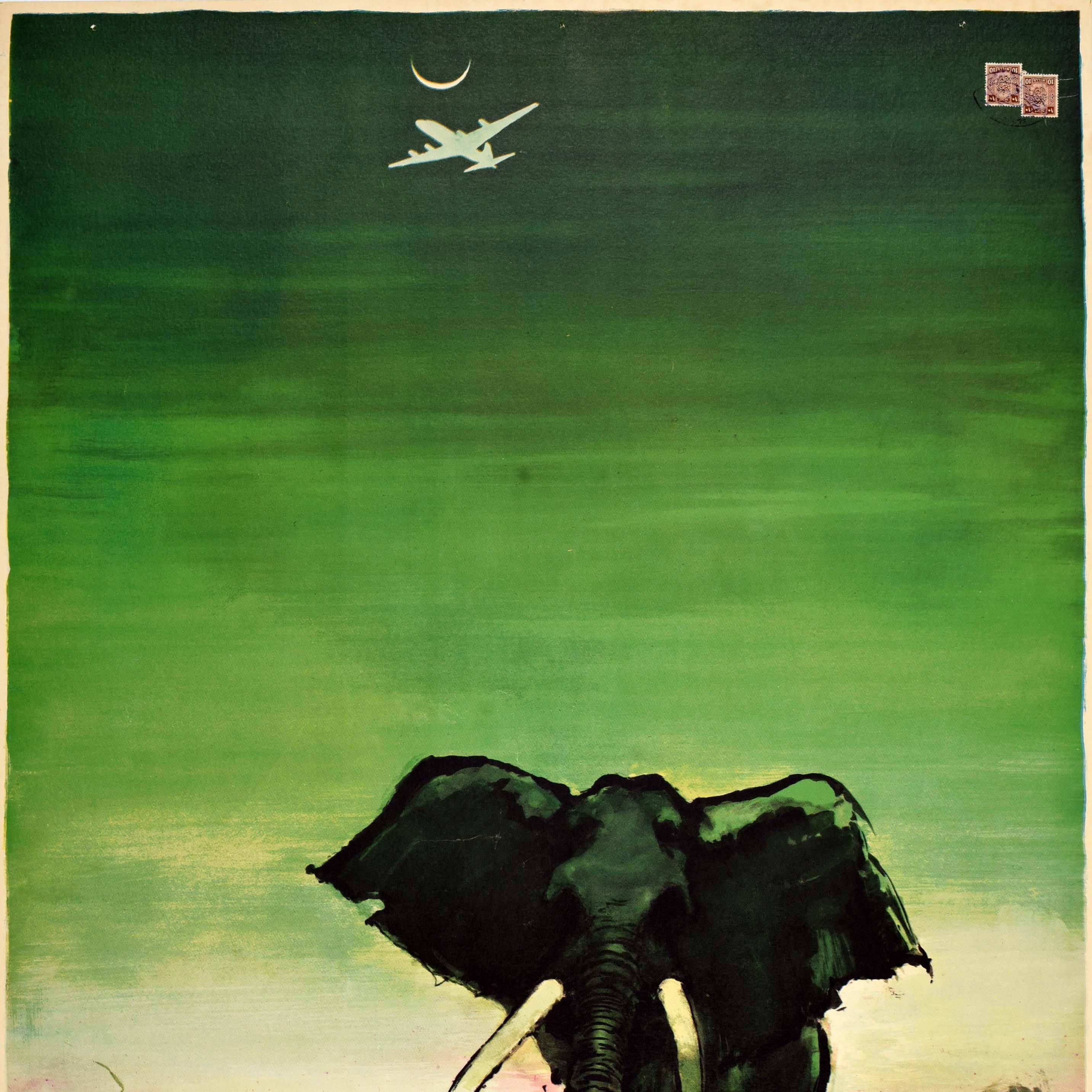 Original vintage travel poster - Africa by SAS Scandinavian Airlines System - featuring stunning artwork by the notable Danish artist Otto Nielsen (1916-2000) of elephants walking in the Savannah towards the viewer with a plane flying below a