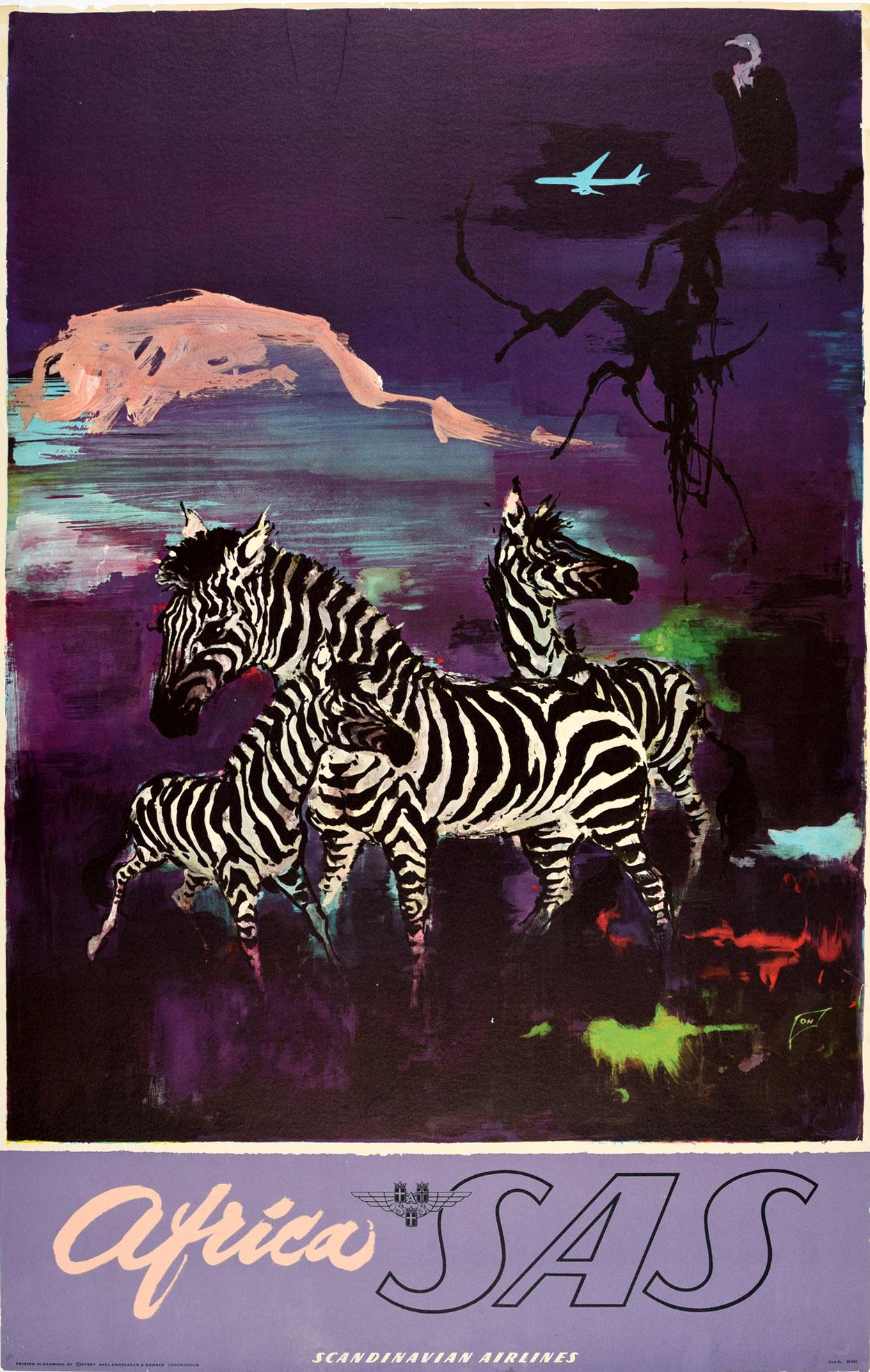 Otto Nielsen Print - Original Vintage Travel Poster Africa SAS Scandinavian Airlines Zebra Mountain