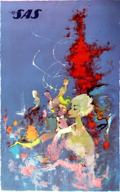 Original Vintage Travel Poster Pleasant Scandinavia SAS Airline Otto Nielsen