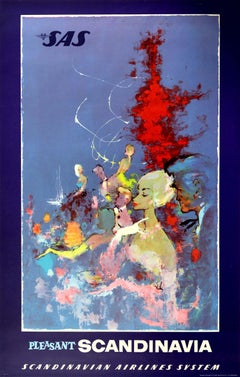 Original Vintage Travel Poster Pleasant Scandinavia SAS Airline Otto Nielsen
