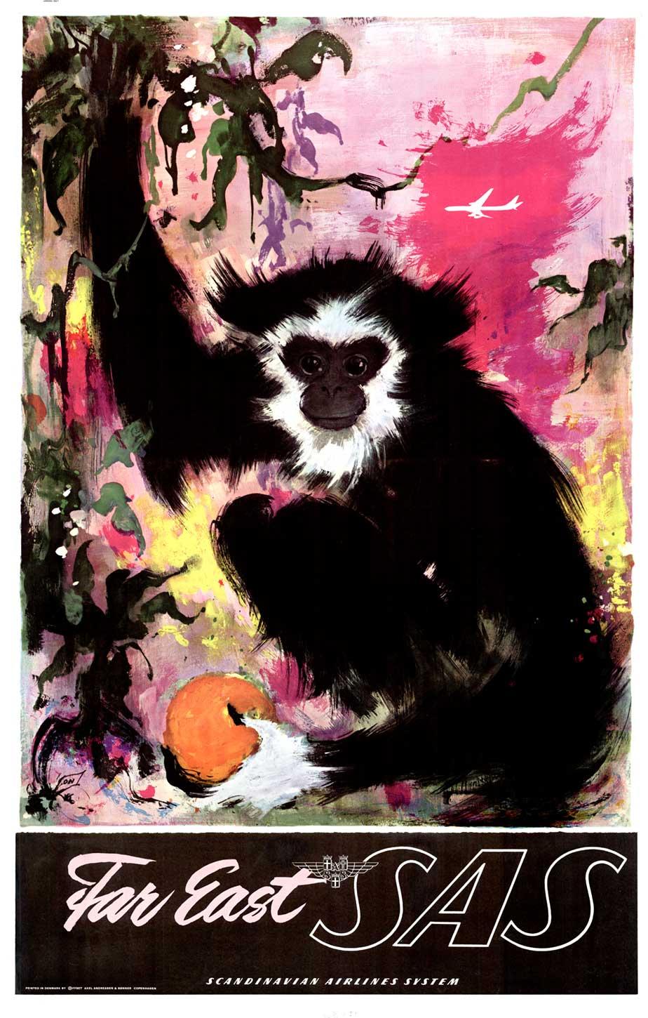 Original Far East SAS Travel Poster, 1960s, Otto Nielsen – Scandinavian Airlines