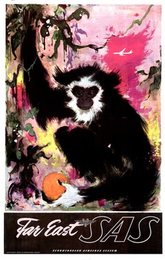 Original Far East SAS Travel Poster, 1960s, Otto Nielsen – Scandinavian Airlines