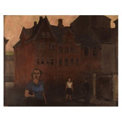 Otto Olsen, Oil on Canvas, Urban Motif from Magstræde, Copenhagen