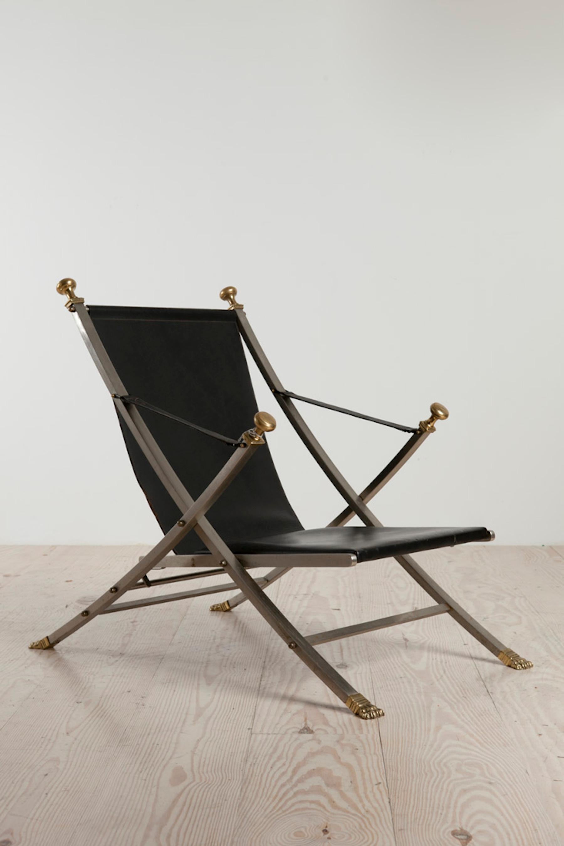 Bronze Otto Parzinger, Campaign Chair, Manufactured by Maison Jansen, Circa 1970