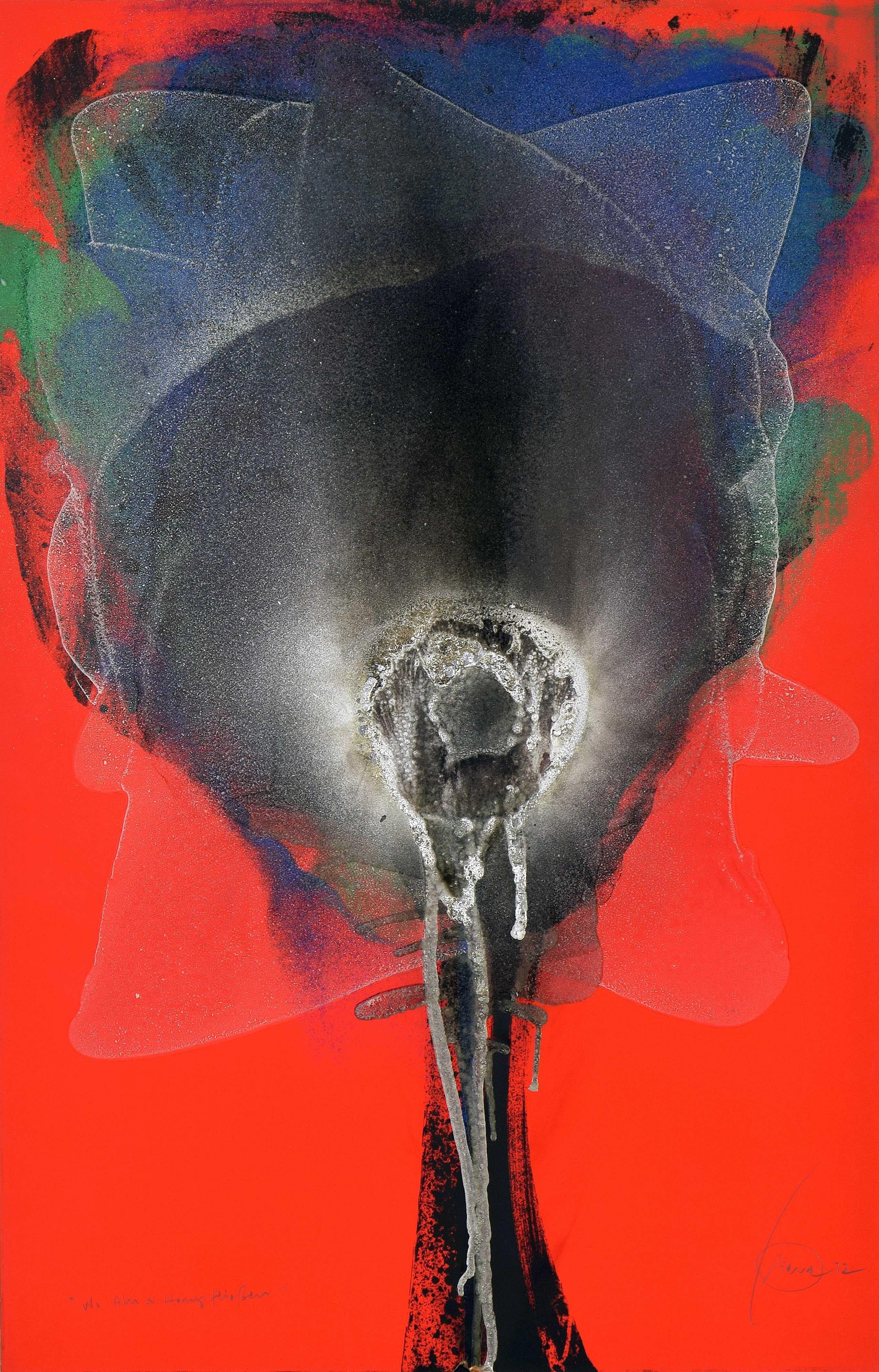 Wo Alu und Honig fließen von OTTO PIENE - Rote und schwarze abstrakte Malerei – Painting von Otto Piene