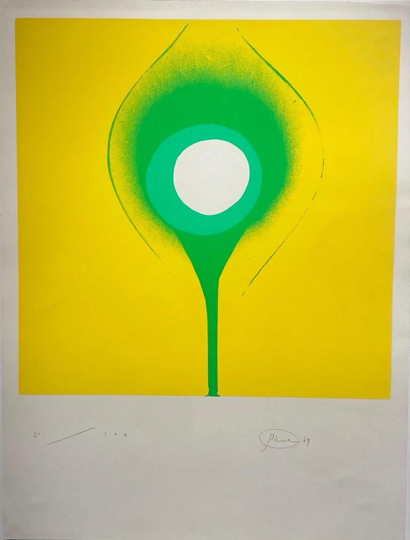 Telegelb - Original Otto Piene Farbserigraph ZERO Kunst grüne Blume auf gelb