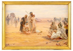 A Very Fine Orientalist Oil on Canvas "The Slave Market" a North African Scene