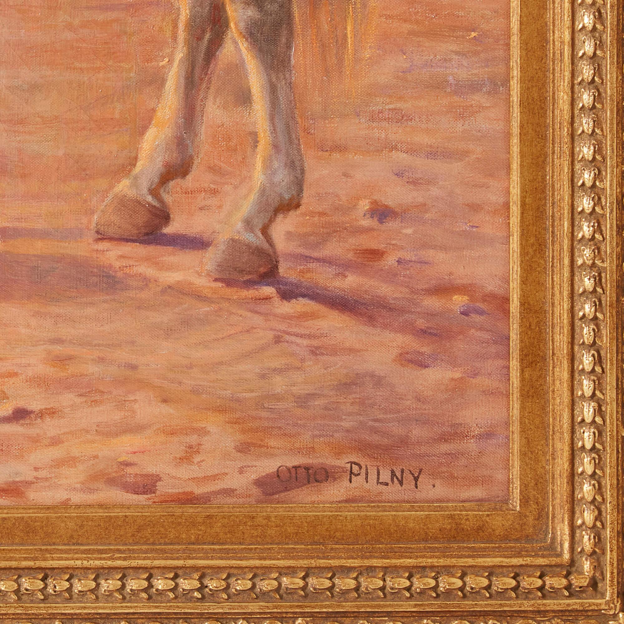 Orientalist Oil Painting Depicting the Trade of a Horse by Pilny For Sale 3