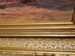 Romantic Sunset Desert Dance Oil Painting on Canvas, 19th Century