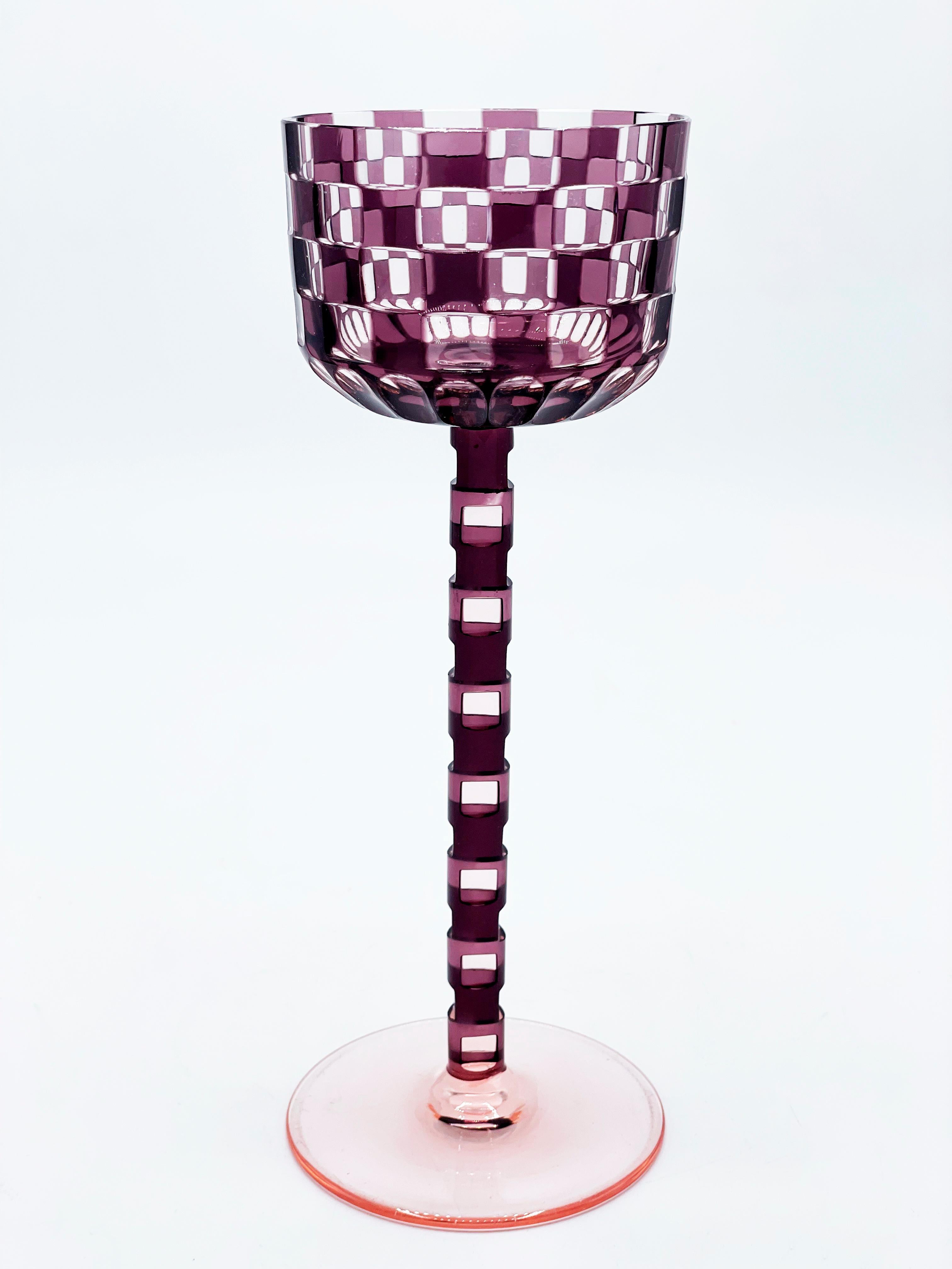 Otto Prutscher Cased & Cut Chain-stem Wine Glass c.1905 In Good Condition In Autonomous City Buenos Aires, CABA