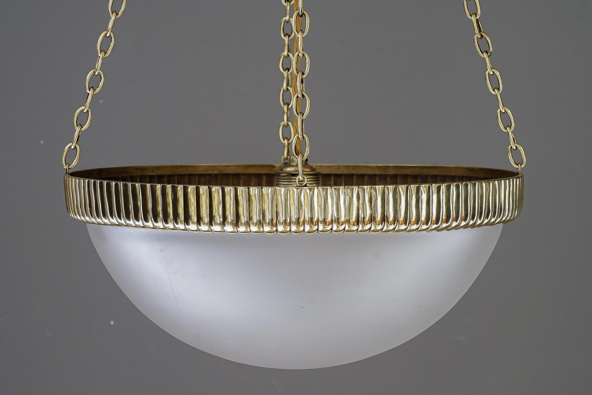 Jugendstil Otto Prutscher chandelier with original glass shade vienna around 1908 For Sale