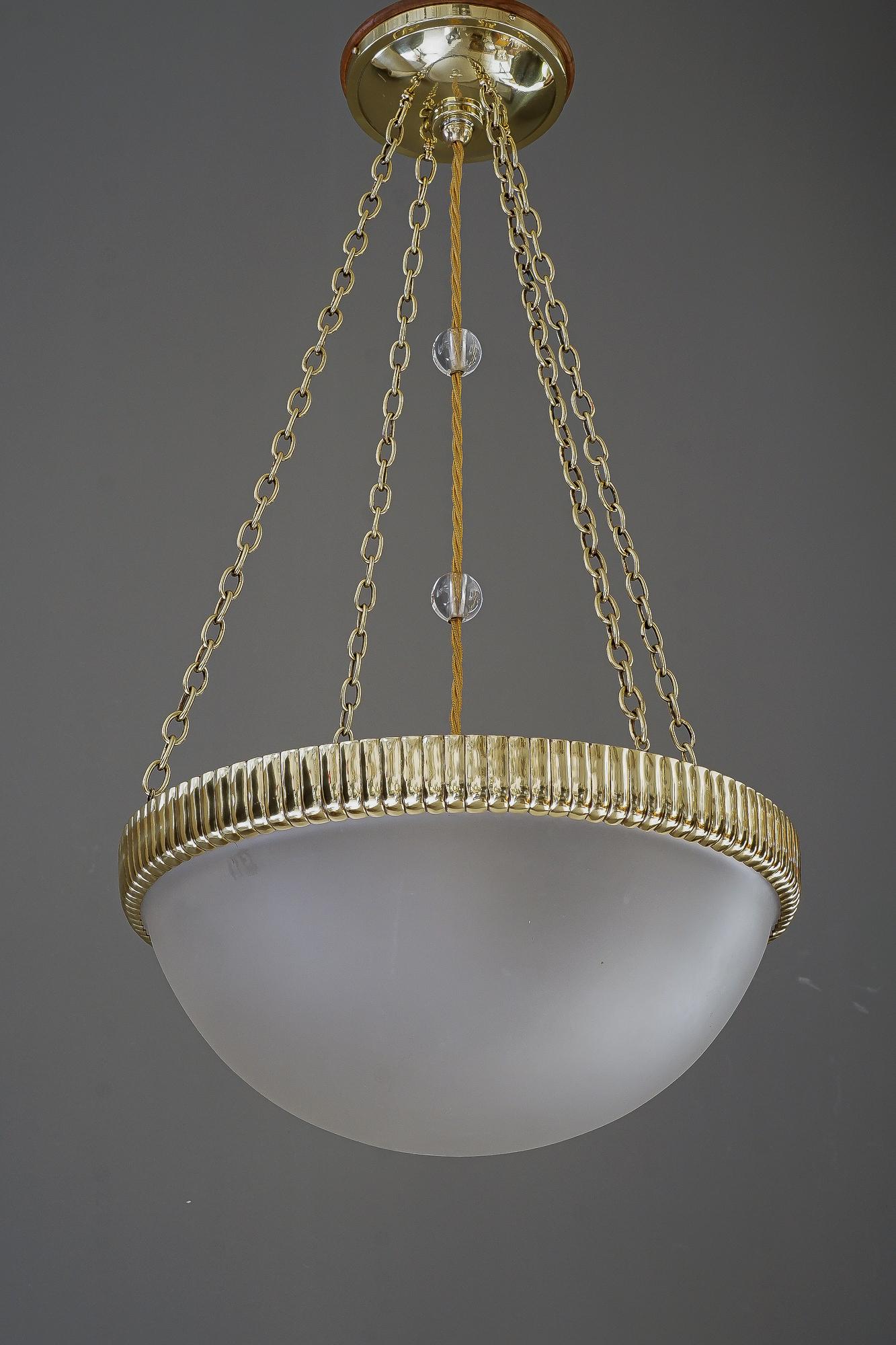 Austrian Otto Prutscher chandelier with original glass shade vienna around 1908 For Sale