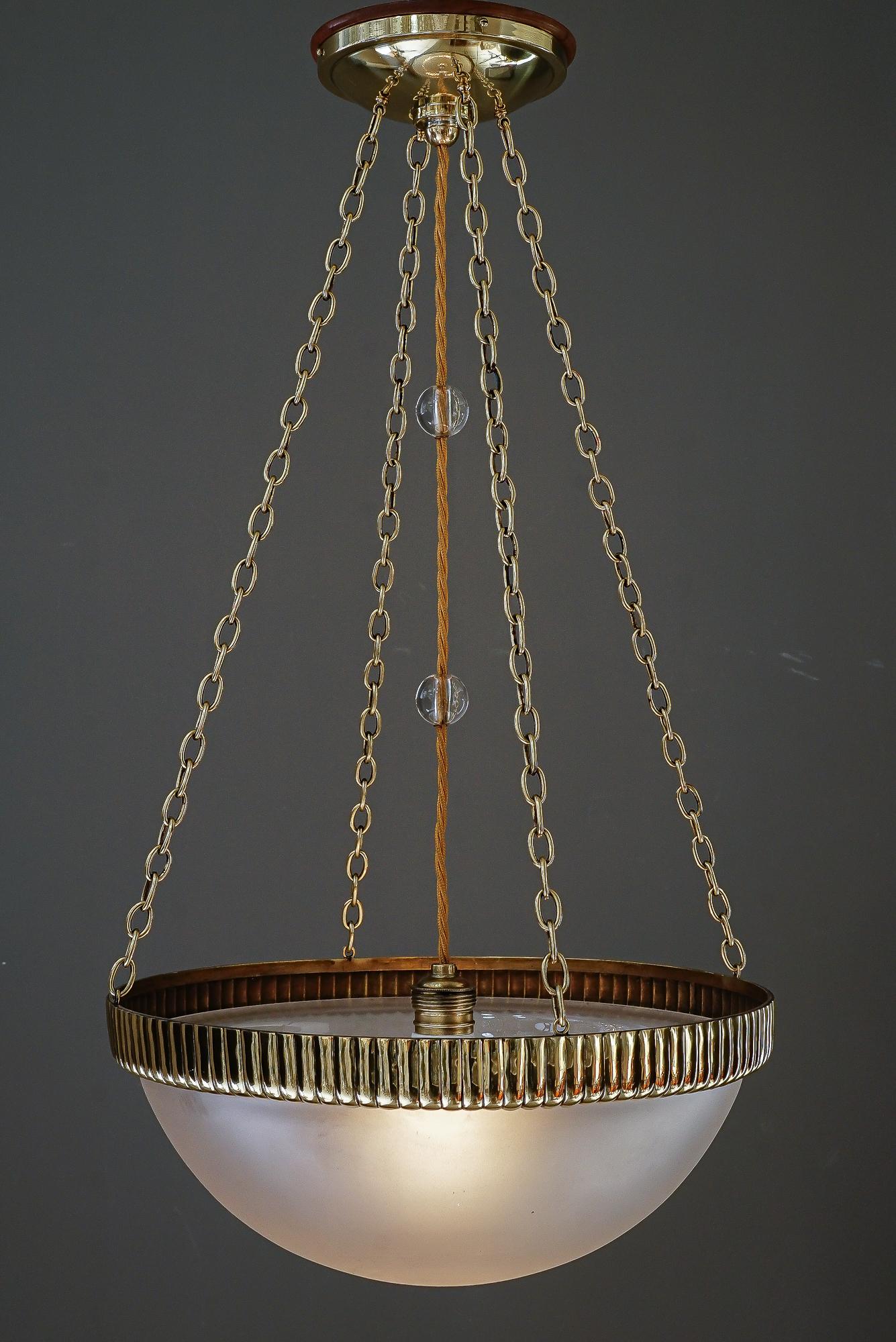 Lacquered Otto Prutscher chandelier with original glass shade vienna around 1908 For Sale