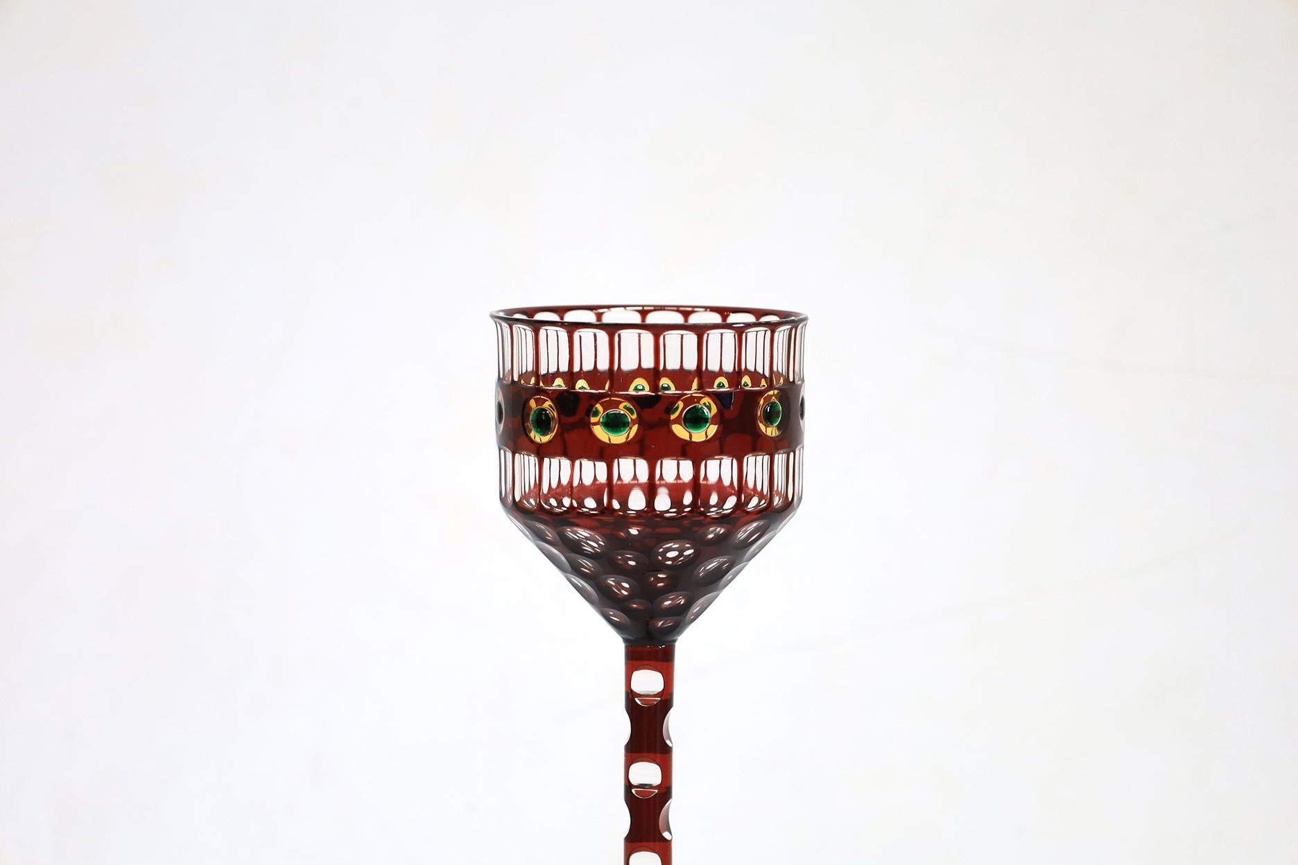 Extraordinary collectible Drinking Glass in perfect condition attributed to Otto Prutscher.
Manufactured in 1906 by Meyr's Neffe in Vienna Austria.
This design is now in the permanent collection of the  Museum of Applied Arts in Austria among other