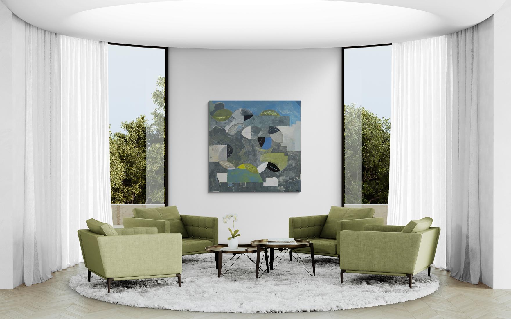 Composizione di foglie - contemporaneo, modernista, astratto, acrilico su tela in vendita 4