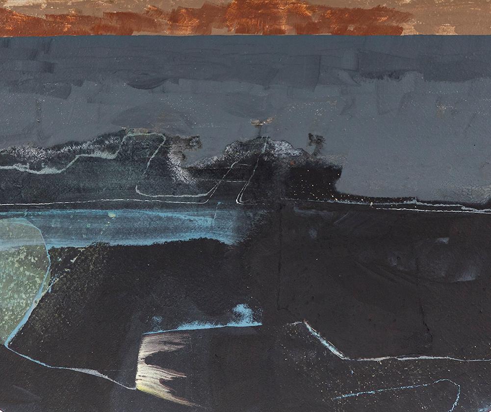 Light at Dawn (La lumière au crépuscule) - abstrait, cubiste, paysage, tondo, acrylique sur toile - Painting de Otto Rogers