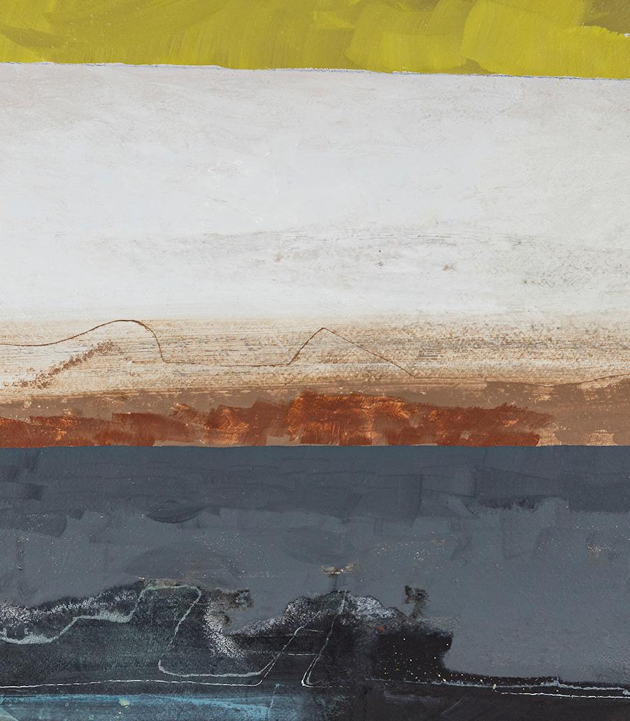 Luce all'alba - intimo, astratto, cubista, paesaggio, tondo, acrilico su tela - Abstract Painting Nero di Otto Rogers