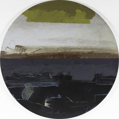 Light at Dawn (La lumière au crépuscule) - abstrait, cubiste, paysage, tondo, acrylique sur toile