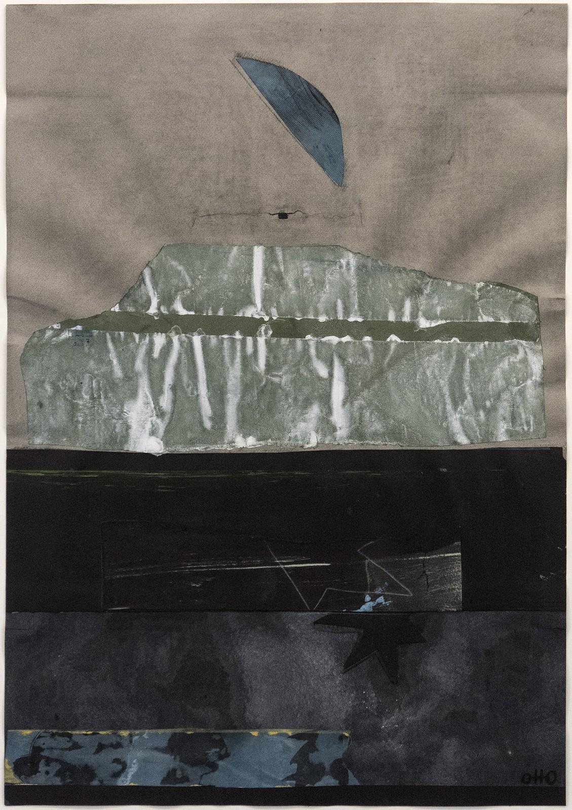 Meditation - dark, intimate, cubist, abstracted landscape, acrylic on paper - Painting by Otto Rogers