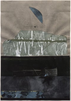 Meditazione - paesaggio scuro, intimo, cubista, astratto, acrilico su carta