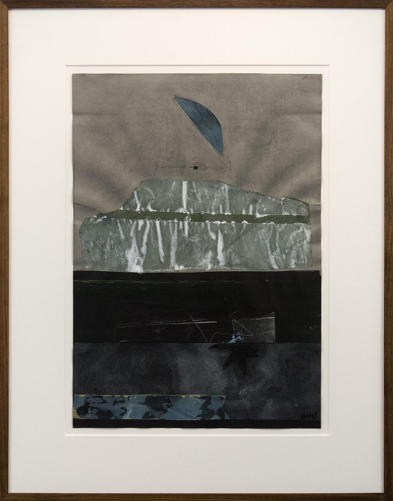 Otto Rogers Abstract Painting - Meditation - dark, intimate, cubist, abstracted landscape, acrylic on paper