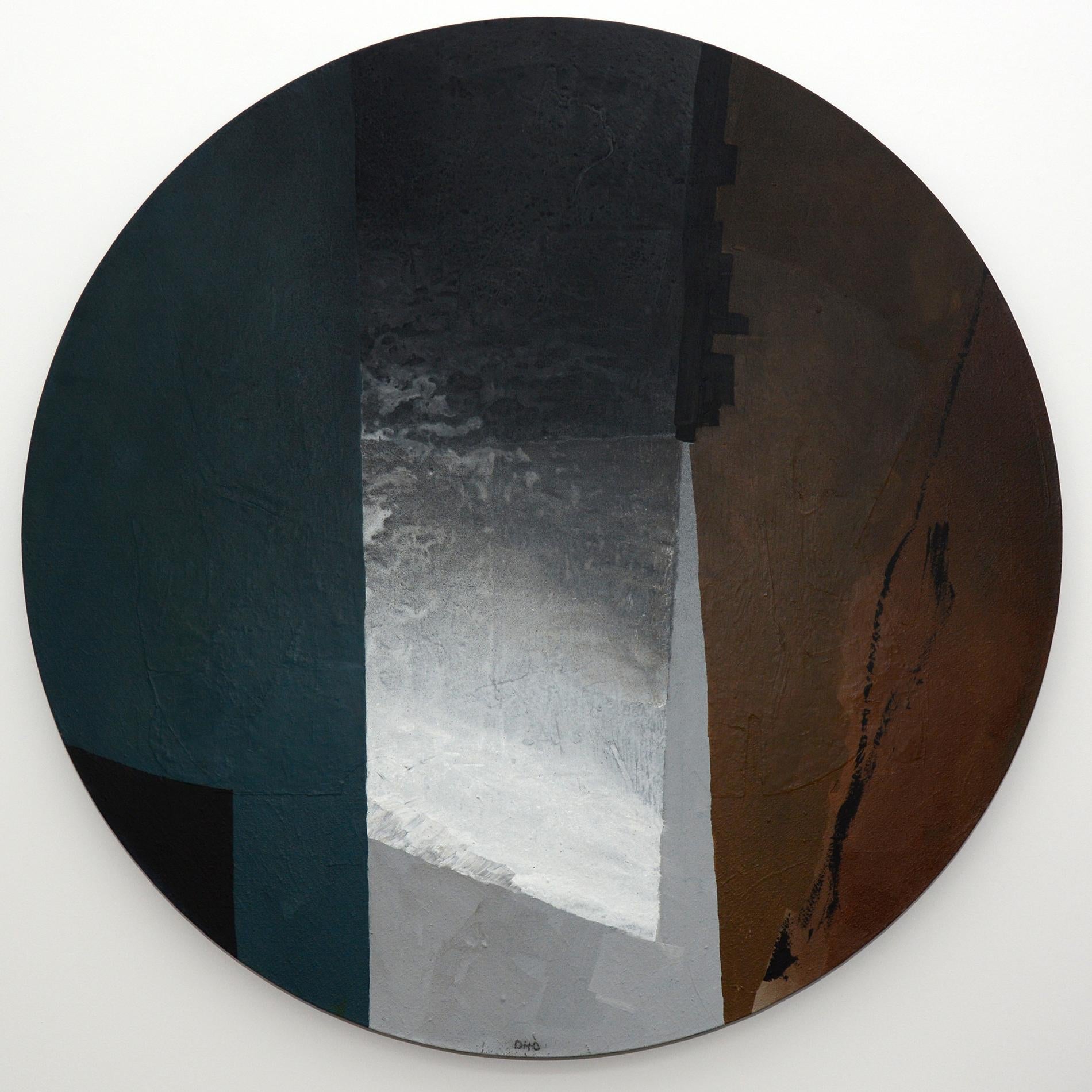 Mystic Circle - dark, intimate, abstract, cubist, tondo, acrylic on linen - Painting by Otto Rogers
