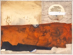 Rust Covered Hill - Abstract Acrylic Landscape On Paper, Framed, 2000s