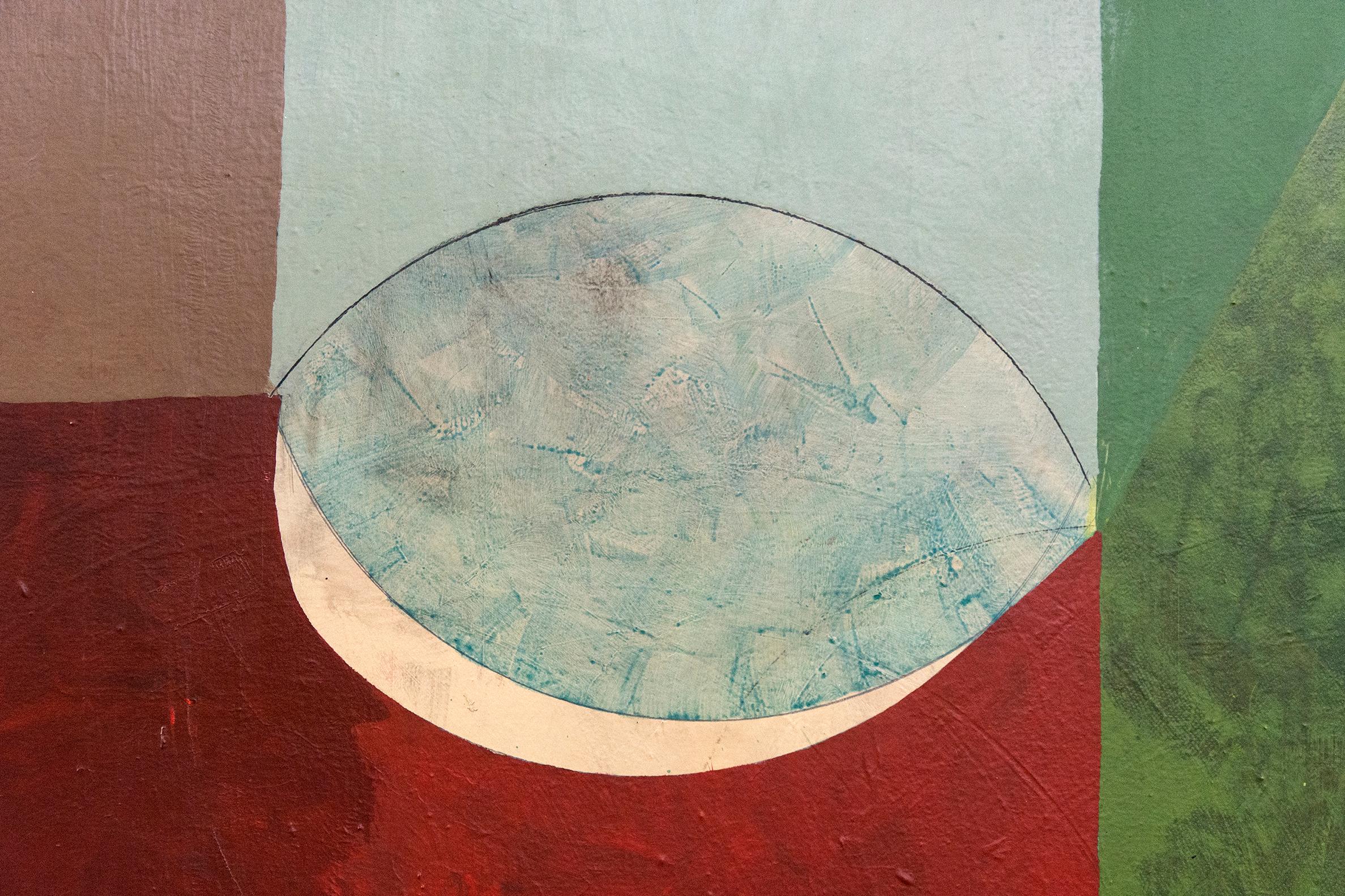 Single Leaf With Red - vibrante, astratto, cubista, modernista, acrilico su tela - Painting Contemporaneo di Otto Rogers