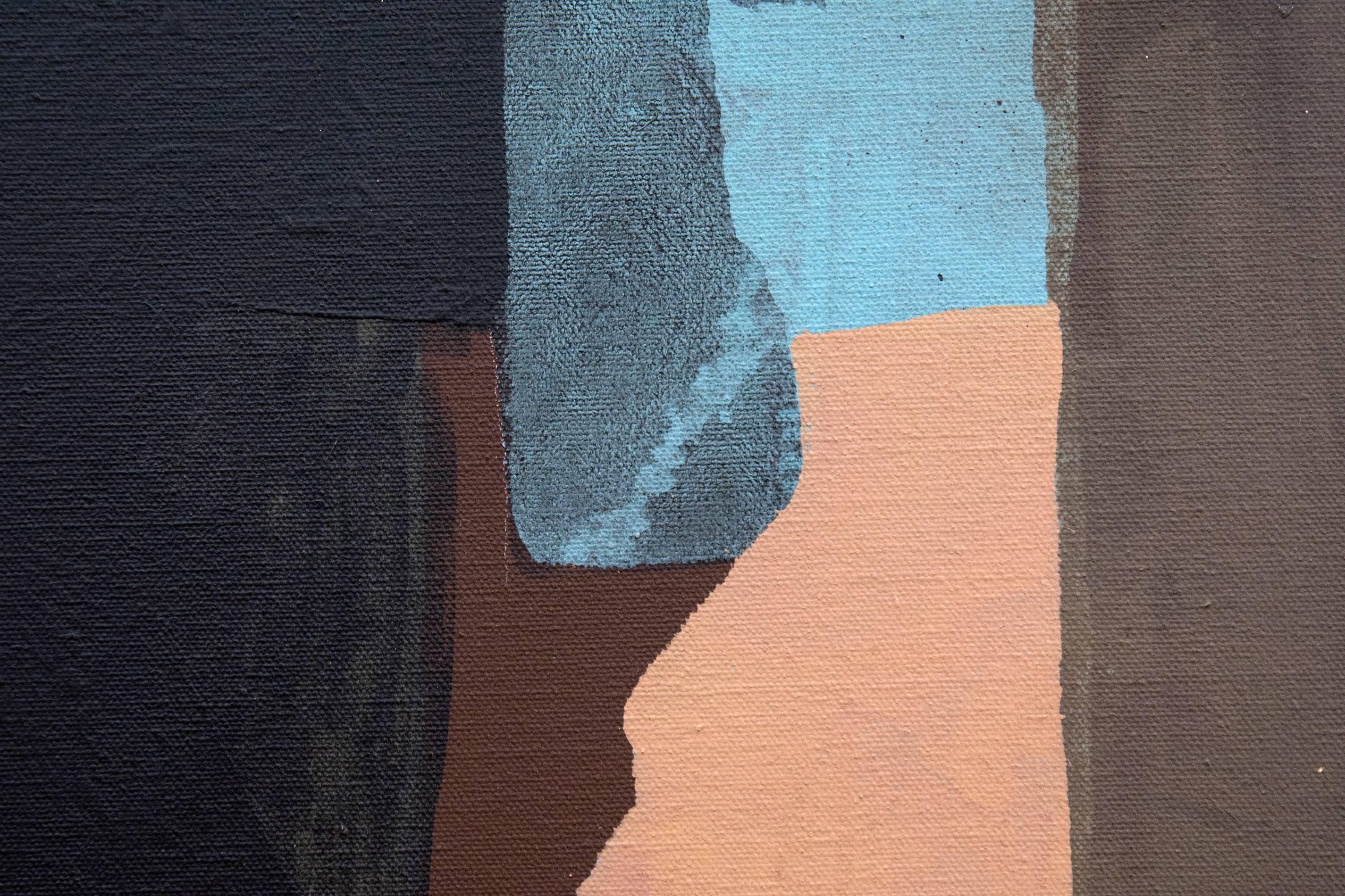 Albero singolo al chiaro di luna - marrone, blu, cubista, astratto, acrilico su tela - Landscape Painting Nero di Otto Rogers