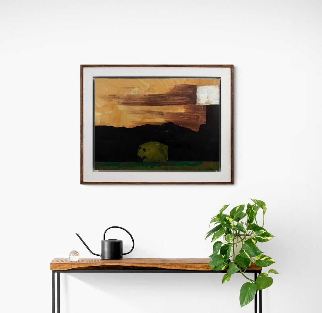 Untitled Landscape with White Square - modernist, abstract, acrylic on canvas For Sale 2