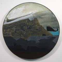 Untitled (Tondo Landscape) - dynamic, modernist abstract, acrylic tondo on panel