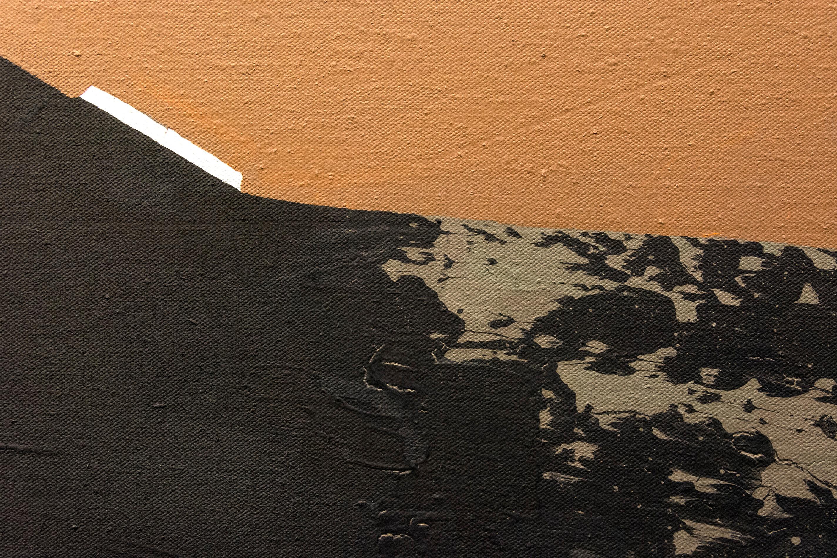 Paisaje ondulado - paisaje abstracto dinámico y modernista, acrílico tondo sobre lienzo - Abstract Painting Beige de Otto Rogers