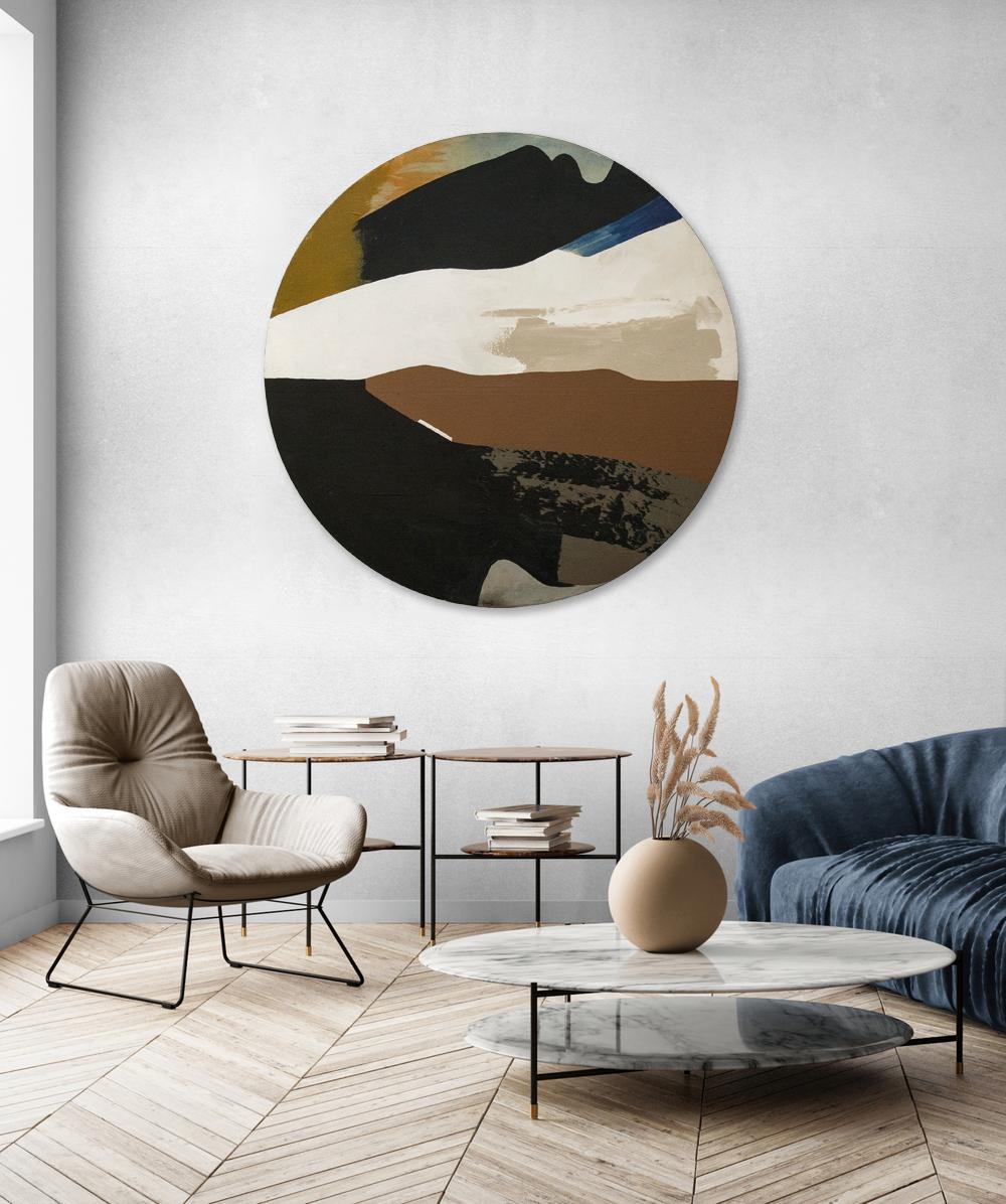 Wave Landscape - dynamic, modernist abstract landscape, acrylic tondo on canvas For Sale 1