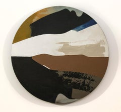Wave Landscape - dynamic, modernist abstract landscape, acrylic tondo on canvas