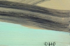 Yellow Bird Motion - warm, bright, cubist landscape, acrylic on canvas