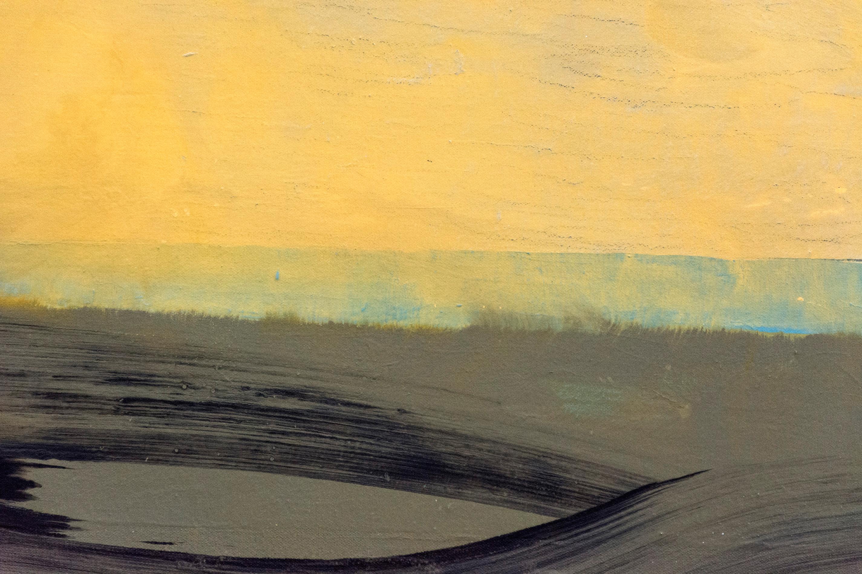 Gelbe Vogelbewegung - warme, helle, kubistische Landschaft, Acryl auf Leinwand (Zeitgenössisch), Painting, von Otto Rogers